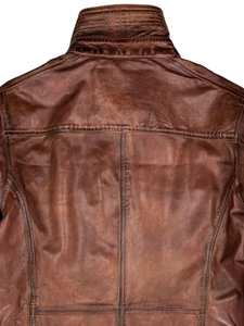 Samtiq Industries <b>Men's</b> Brown <b>Leather</b> Shirt <b>Jacket</b> Turn-down Collar Workwear Style Regular Length Single Button Closure Winter - Product Image 5