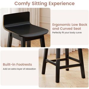 Ensemble de 4 tabourets de bar modernes en bois, pivotants, dossier bas, 24,5 pouces, avec pieds en bois de caoutchouc, pour hôtel et style mid-century - Product Image 6