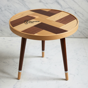 Geometric Wooden Meena <b>Stool</b> – Handcrafted <b>Round</b> Pattern Accent <b>Stool</b> Modern Decorative Side Table - Product Image 1