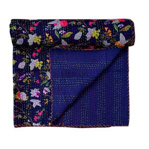Couvre-lit indien fait main Kantha, 100% coton, imprimé à la main, motif floral, poids du tissu 220g, haute qualité ART&ART - Product Image 1