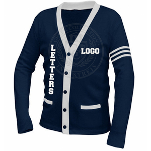 Cardigan pour hommes et pulls pour femmes en acrylique tricoté à col en V, broderie chenille, style universitaire grec, pour l'hiver - Product Image 6