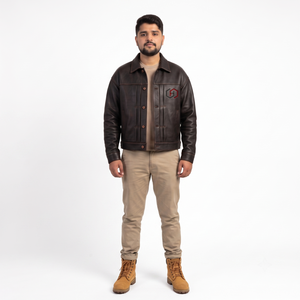 Chaqueta de Cuero Marrón Vintage OEM Personalizada Unisex de Cuero Encerado de Cobre, Corte Recto, Estilo Trucker, 1.1mm Tipo II, Talla 3XL - Product Image 1