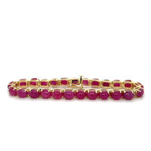 Classic Women's 10K Solid Real Gold <b>Ruby</b> <b>Bracelet</b> Bezel Set Oval Stones Wedding Jewelry Chain Link Design - Product Image 1