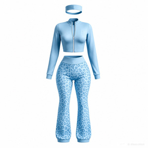 Ensemble de survêtement décontracté 3 pièces pour femme, imprimé léopard, avec crop top zippé, short taille haute et bandeau, coupe ajustée - Product Image 6