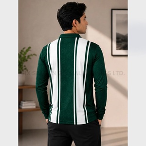 Polo de tennis à manches longues pour homme, rayé, avec logo brodé, tissu polyester respirant, coupe classique, toutes saisons - Product Image 2
