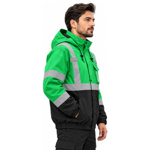 Chaqueta de Trabajo Verde y Negra de Alta Visibilidad para Hombre, Uniforme de Seguridad Reflectante de Poliéster, Ropa de Invierno con Capucha y Bolsillos - Product Image 5