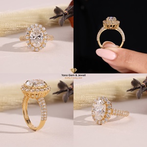 แหวนหมั้นเพชรทรงรี CVD รูปดอกไม้ ขนาด 3.00 กะรัต สี F ความสะอาด VVS2 ได้รับการรับรองจาก IGI ตัวเรือนทองคำแท้ 14K สีเหลืองทอง - Product Image 5