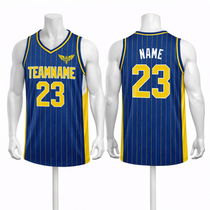 Camiseta de baloncesto personalizada azul marino y roja para hombre, sin mangas, de malla, uniforme de equipo, con nombre y número personalizados, sublimación, camiseta deportiva - Product Image 4