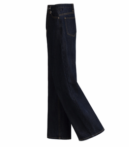 Jean en denim brodé taille haute bleu foncé coupe droite ample pour femme, style streetwear, délavage moyen, collection 2026 - Product Image 4