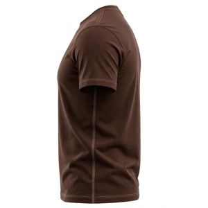 T-shirt en coton marron surdimensionné pour homme, manches courtes, col rond, couleur unie, tricoté, teint uni, coupe classique - Product Image 3