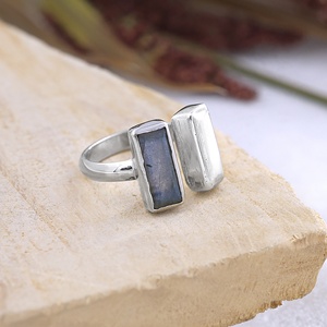 Bague rectangulaire en argent sterling 925 avec labradorite naturelle, faite à la main, pour femme - Product Image 6