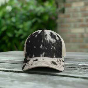 Hair on Hide Cow Leather Baseball Cap 6-Panel Adjustable Metal Buckle Unisex Casual Hat Adult Four Seasons Canvas Style - Product Image 2