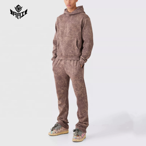 ชุดเซ็ตฮู้ดดี้และกางเกงวอร์มผู้ชายแบบย้อมสีเอซิด ปักลายเสื้อฮู้ดดี้ กางเกงจ็อกเกอร์ ชุดสองชิ้น สตรีทแวร์ ขายส่ง - Product Image 1