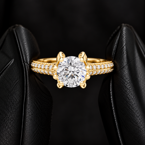 แหวนเพชรทรงกลมเพาะเลี้ยงในห้องปฏิบัติการ ทอง 14K 18K แบบโซลิแทร์ สองแถวประดับเพชร 0.80 กะรัต DEF VVS แหวนแต่งงานแบบแยกก้าน ขายส่ง - Product Image 1