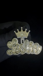 Elegant King Crown Cursive Latter <b>Pendant</b> HipHop Fine Jewelry 925 <b>Silver</b> Iced Out <b>Pendant</b> Custom Two Tone <b>Initial</b> Latter <b>Pendant</b> - Product Image 3