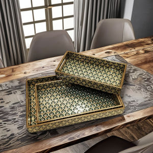 Juego de bandejas hechas a mano Diseñadores Look Bandeja de servicio más vendida Platos de madera Bandeja de madera natural de la India - Product Image 1