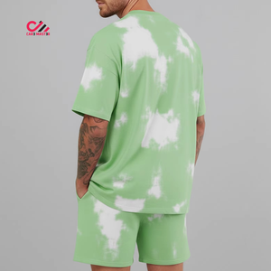 Ensemble T-shirt et short tie-dye vert pour homme, tricoté, respirant, style ample, produit le mieux noté, en promotion - Product Image 4