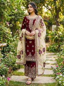 Ensemble palazzo en soie GMY pure avec broderie lourde de sequins et dupatta en organza tabby imprimé numériquement, tenue ethnique entièrement cousue - Product Image 2