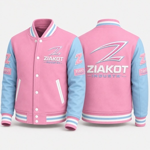 ZIAKOT <b>Men's</b> Pink Light Blue Varsity Jacket Regular Fit Button Front Preppy Style Polyester Cotton Woven Autumn Wear - Product Image 1