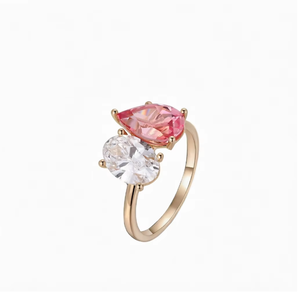 Bague pour femme en or rose 18 carats avec diamant rose de laboratoire taille poire, pierre précieuse rose en forme de poire, bijou tendance certifié IGI - Product Image 1