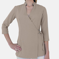 Baju Tunik Salon Kecantikan Unisex Model Wrap, Seragam Tata Rambut, Seragam Perawat Rumah Sakit, 65% Poliester 35% Katun, Bahan Bernapas