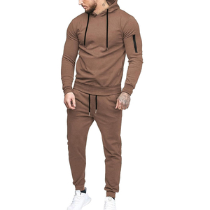 Mens <b>Brown</b> Hooded Tracksuit Solid Color Full Length Casual Sweatshirt And <b>Joggers</b> With Side Pockets Drawstring Closure - Product Image 2