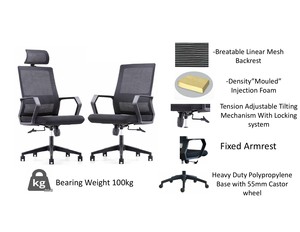 Chaise de bureau ergonomique en maille, pivotante, avec appui-tête intégré, siège en tissu, moderne, pour bureau à domicile, certifiée BIFMA, pour réunions - Product Image 5