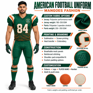 Conjunto de Uniforme de Fútbol Americano Personalizado, Transpirable, de Secado Rápido, Cuello en V, Spandex, Poliéster, para Jóvenes y Adultos - Product Image 6