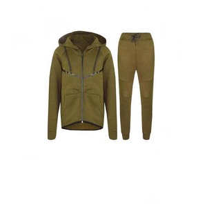 Survêtement à capuche vert olive pour homme, fermeture éclair intégrale, coupe décontractée, polyester et coton, vêtement d'automne avec poches latérales - Product Image 6