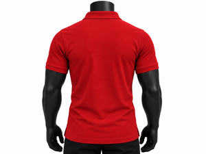 Chemise de golf pour homme en piqué de polyester rouge, manches courtes, logo brodé sur le devant, couleur unie, respirante, tricotée, séchage rapide - Product Image 3