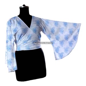 Top de algodón 100% suave, hecho a mano, con estampado indio, estilo wrap, al mejor precio para mujer, top de playa con estampado a mano. - Product Image 1