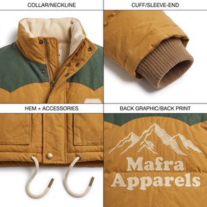 Blouson matelassé rétro pour homme - 280 GSM en coton ciré et nylon, vêtement d'extérieur d'hiver avec broderie vintage à points de chaînette - Product Image 4