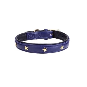 Collier de chien en cuir bleu marine de qualité supérieure avec rembourré doux et goujons étoilés fournisseur supérieur fabricant Saman Export - Product Image 2