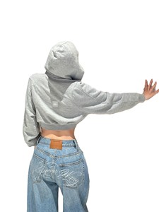 Jean large à poches arrière en strass, devant plat, motif graphique scintillant, denim délavé, coupe ample pour femme, été, vente en gros - Product Image 3