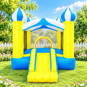 Castillo Inflable Ligero Amarillo y Azul THUY LINH, Tobogán de PVC, Casa de Juegos para Niños, Trampolín Interior y Exterior - Product Image 3