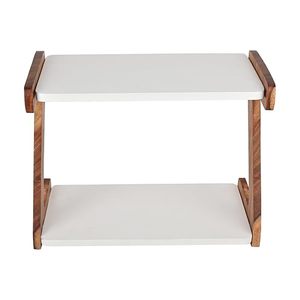 Wooden Z Shape 2-Tier Wall <b>Shelf</b> Storage <b>Rack</b> with White Panel Sustainable Modern Design for Bathroom Use - Product Image 4