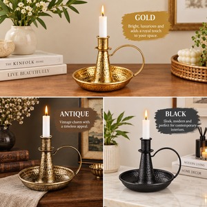Vintage brass chamberstick Handled taper <b>candle</b> holder Octagon <b>dish</b> base candleholder Gold brass <b>candle</b> stand - Product Image 5