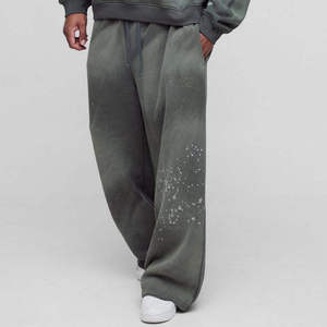 Men Olive Green Tracksuit <b>Paint</b> Splatter Hoodie Jogger <b>Set</b> Oversized Streetwear Wholesale Custom Logo - Product Image 4