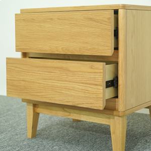 Mesa de Noche de Madera de Caucho Fabricada en Vietnam con 2 Cajones para Dormitorio Minimalista, Mesita de Noche de Madera Combinada con Chapa de Roble MDF - Product Image 4