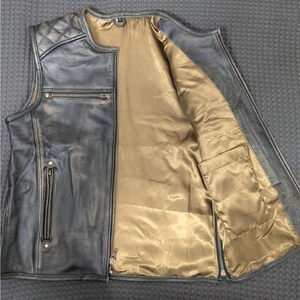 Gilet de moto matelassé en cuir de vachette véritable vintage pour homme, avec fermeture éclair, imperméable, coupe-vent et col montant - Product Image 4