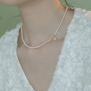 Collier claviculaire vintage plaqué or 14 carats avec boucle OT, perle d'eau douce française de 4-5 mm, collier de cygne, bijoux tendance pour femmes - Product Image 3