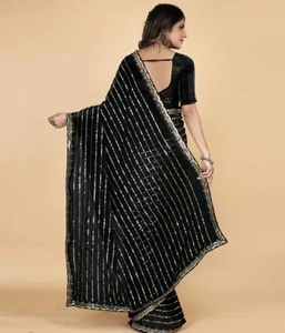 Sari de Seda Artística con Estampado KV, Elegante, para Uso Diario, Bodas y Fiestas, Antiarrugas, Reversible y de Secado Rápido, para Otoño - Product Image 4