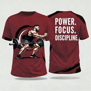 Camiseta Deportiva de Manga Corta para Hombre, Ajustada, de Poliéster, con Estampado por Sublimación Power Focus Discipline, Color Rojo - Product Image 1