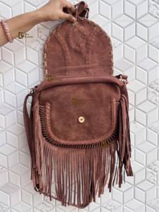 Bolso de Mano de Cuero con Flecos de Piel de Vaca, Bolso Bandolera con Piedra Turquesa, Estilo Bohemio Gitano Vintage, Hecho a Mano, Nuevo Diseño, Multiusos, Elegante - Product Image 4
