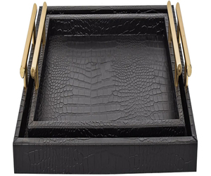 <b>Black</b> Crocodile Leather with Gold Polished Metal Handles - Product Image 3