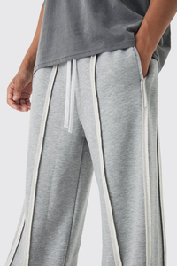 Pantalon de survêtement gris pour homme, taille mi-haute, coupe droite, avec bandes latérales, cordon élastique, décontracté, en tissu de coton respirant, idéal pour l'automne - Product Image 2