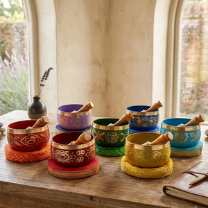 Seven chakra Singing Bowl <b>Set</b>-<b>Colourful</b> Tibetan bowl <b>set</b> with wooden Mallet and Cushion-meditation sound Bowl - Product Image 2