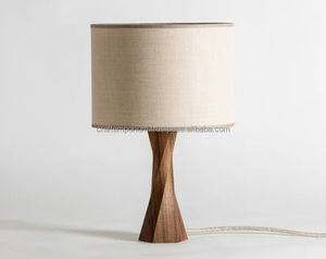 Artistic Modern <b>Wooden</b> Handmade Table Lamps with Carved Details Polished Finish and Customized Color Lampshades - Product Image 1