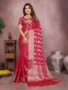 Heritage Soft Organza Silk Ethnic Saree With Woven Butti Pattern Gold Zari Border Unstitched Blouse Regional Clothing - Product Image 3