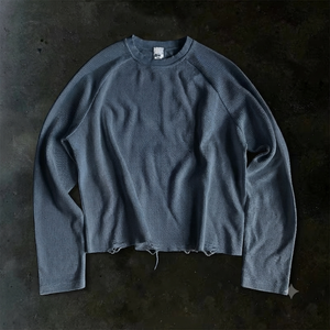 High Quality Custom Logo Waffle Knit <b>Long</b> <b>Sleeve</b> Shirt <b>Men</b> Heavyweight Blank Oversized <b>Top</b> for Streetwear Fashion T-shirts for - Product Image 1